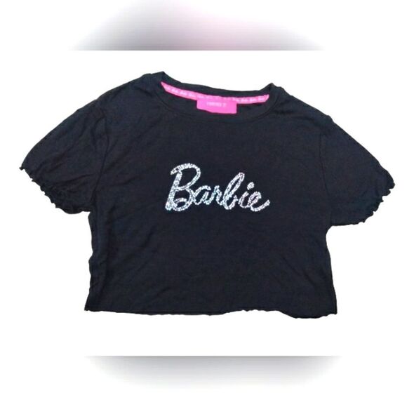 Barbie Black Crop Top with Glitter Logo - Picture 1 of 3